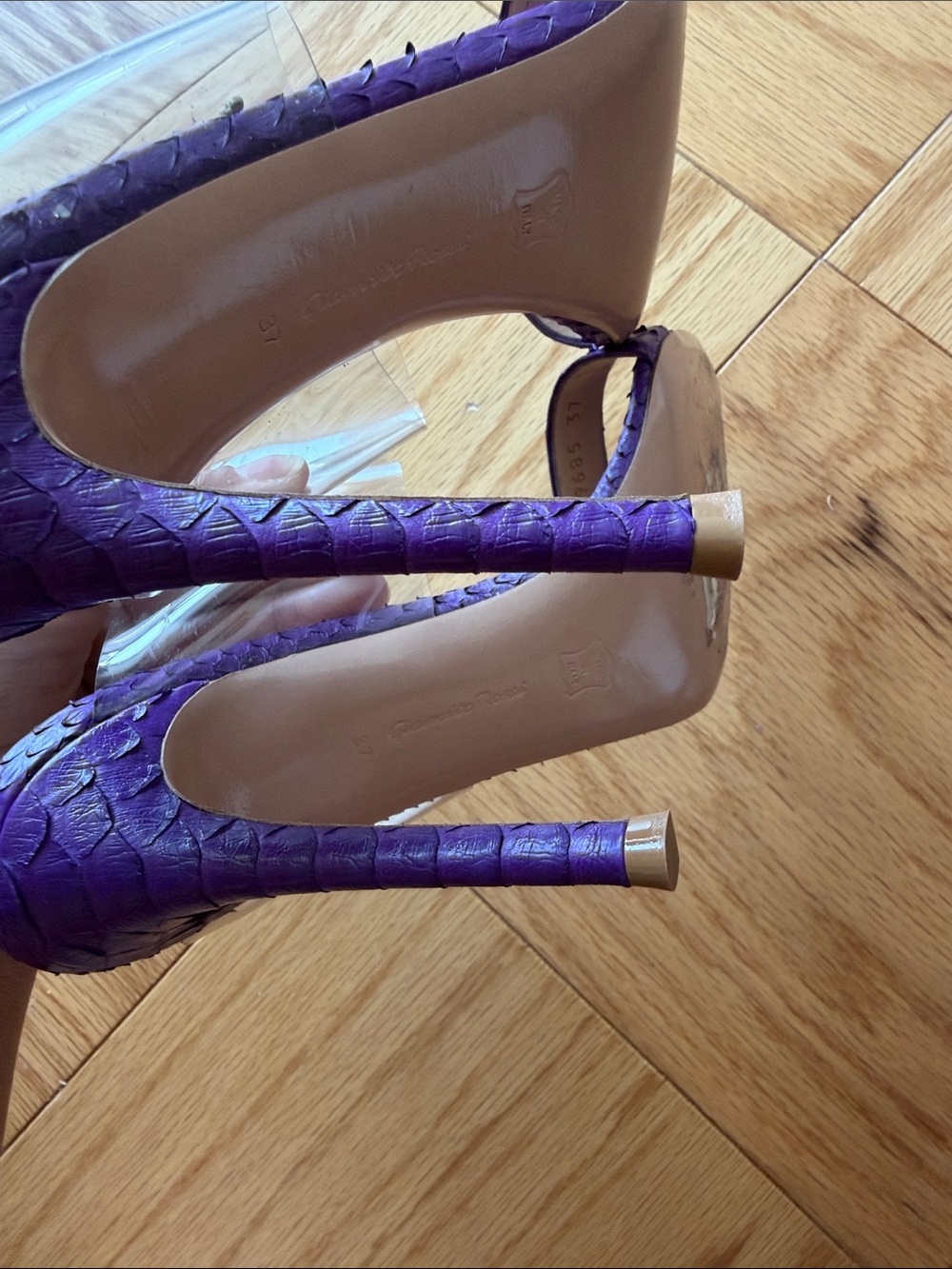 Gianvito Rossi Purple Pointed-Toe Clear PVC Strap Mule Heels 37 6.5 - Picture 4 of 9